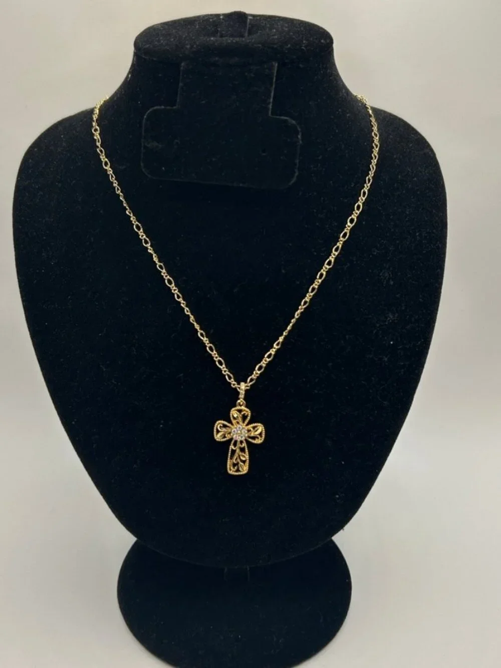 Vintage Openwork Gold Cross Real Gold Figaro Chain Plated Stainless Steel